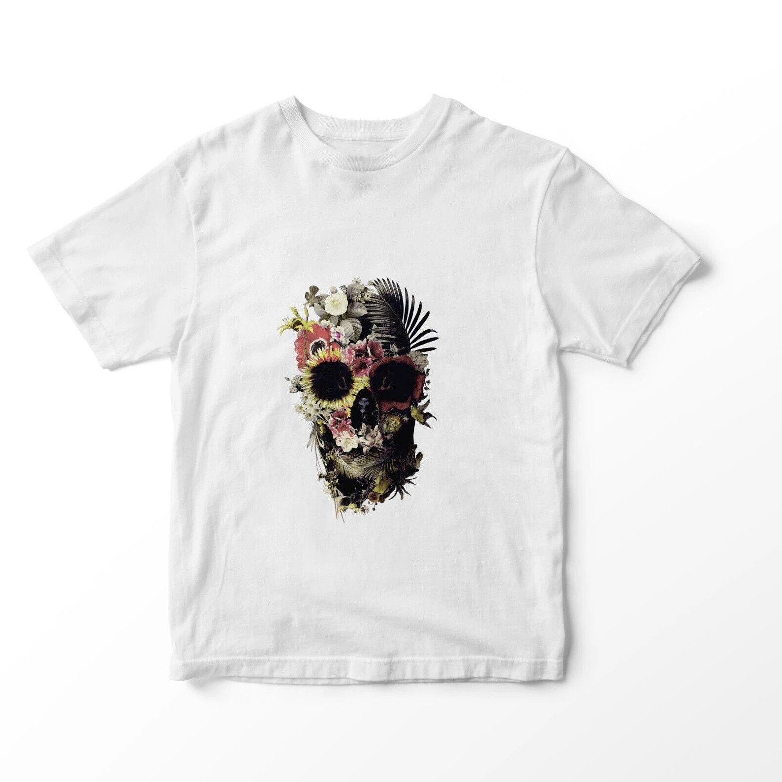 Flower Roses Covered Skull Face Skeleton Floral Men's T-ShirtNew 100% Cotton Short Sleeve O-Neck T-shirt Casual Mens Top