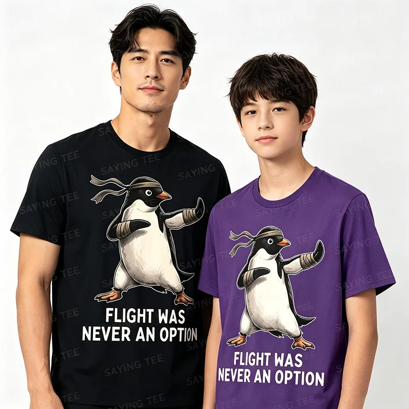 Fliegen war nie eine Option Pinguin Taekwondo Kampfsport T-Shirt Y2k Jiu Jitsu, Kung Fu Grafik-Bekleidung Humor Weiches Baumwoll-T-Shirt – Detail 6