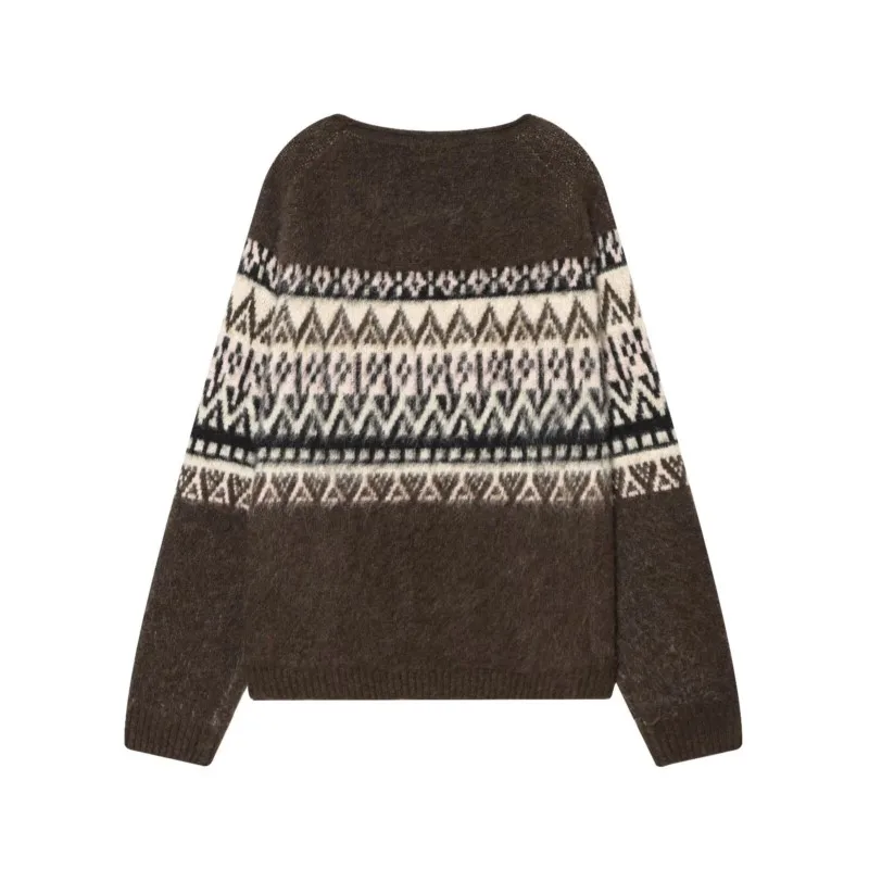 Hipseam feminino jacquard efeito escovado camisola com efeito escovado outono o pescoço feminino malha jumper feminino com nervuras guarnições topos