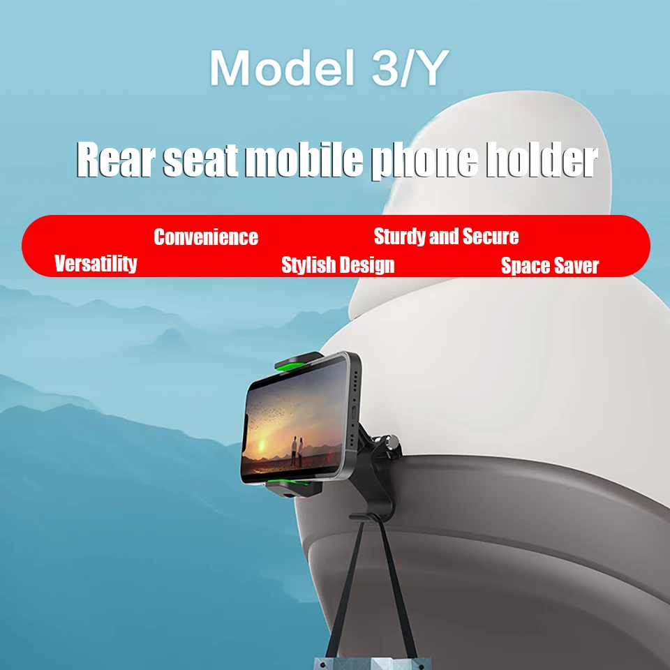 For Tesla Model 3 Y Back Seat Phone Holder Hook 360 Degree Rotate Stand Auto Headrest Bracket For iPhone Xiaomi HUAWEI Samsung