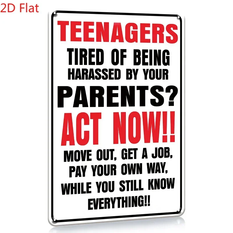 Funny 'Teenagers Tired of Parents' Harassment' Metal Sign - Vintage 8x12 Inch Wall Decor for Man Cave, Office, Garage Bar