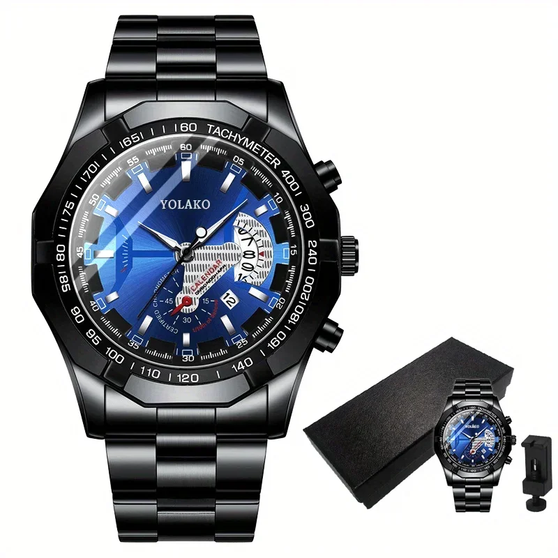 Hot Sale Fashion Business Men's Calendar Steel Wrist Watch Double Dial Quartz Watch