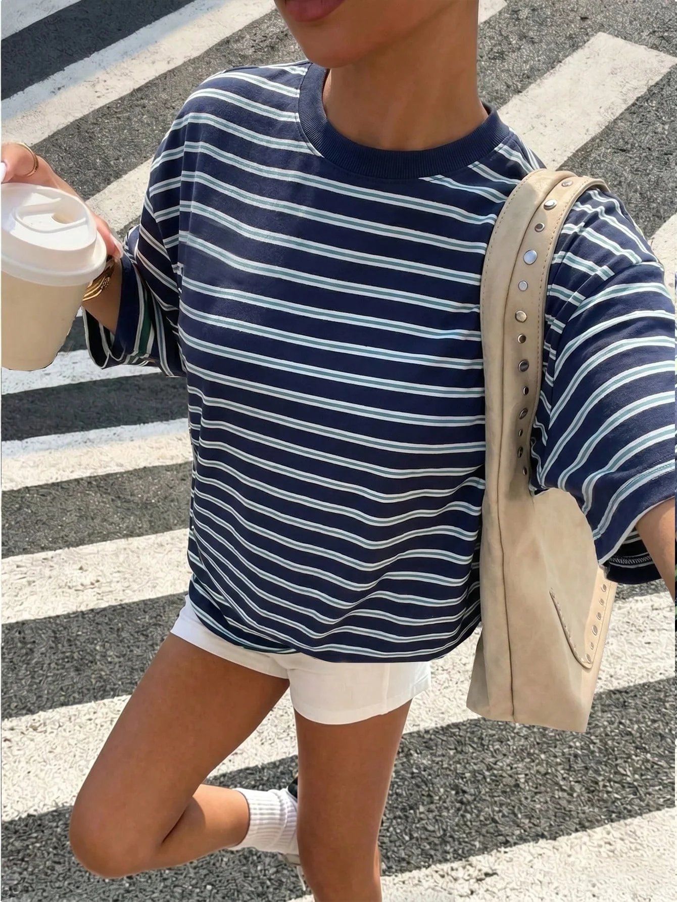 2026 Summer Women Quick Dry Breathable Navy Striped Cropped T-Shirt, Vintage Y2K Top for Back To School Vacation Beach Office