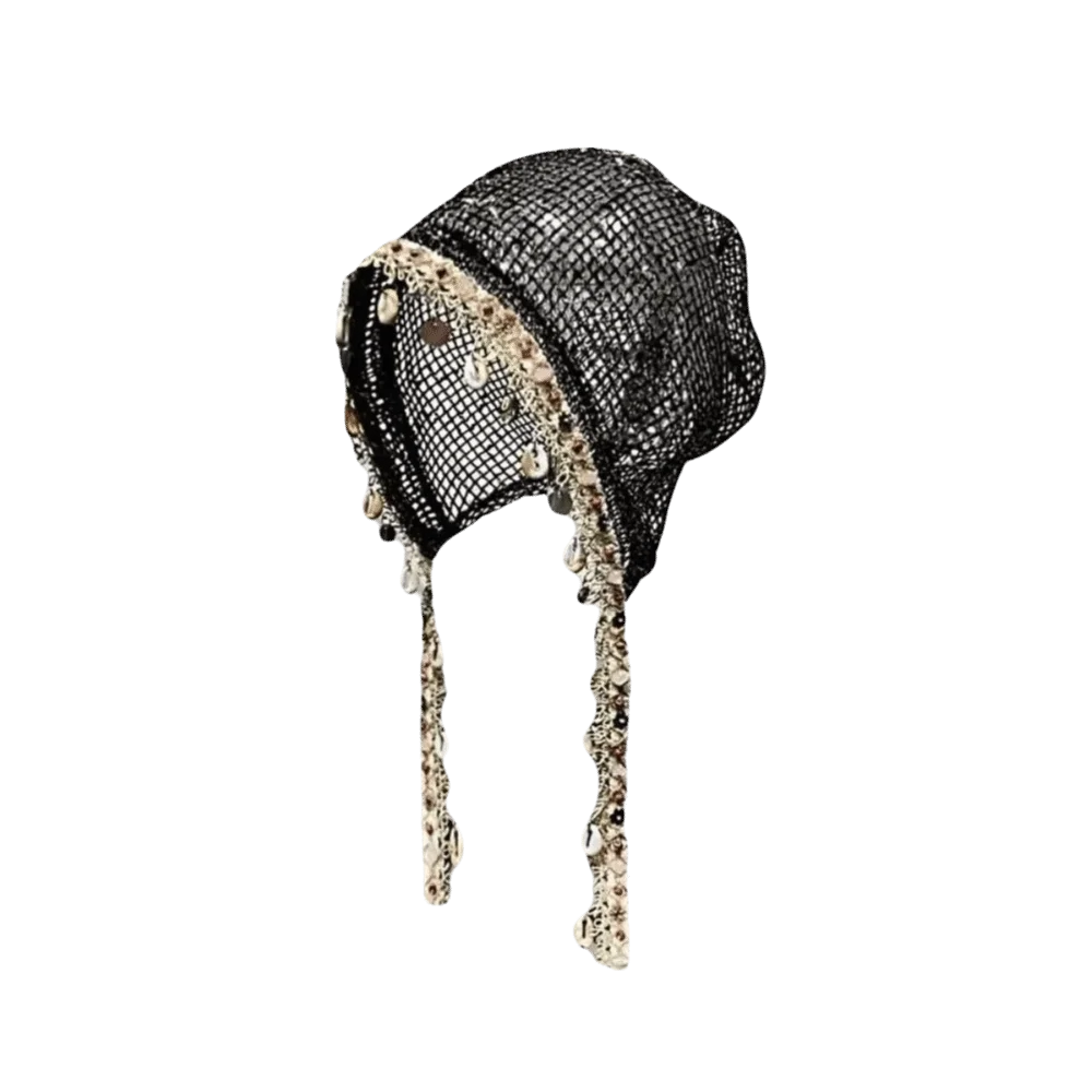 Portable Hollow Out Mesh Beanie Cap Bohemian Breathable Pullover Hat Shell Tassel Design Cover Head Cap for Women