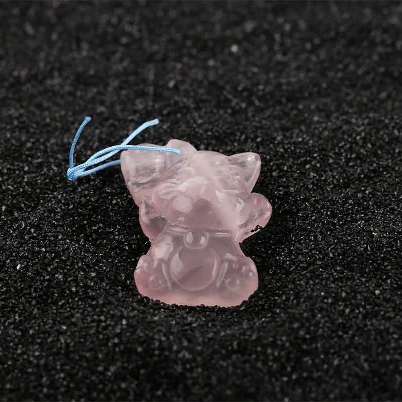Natural Gemstone Pink Quartz Lucky Cat, DIY Handmake Jewelry  30x24x6mm 13g