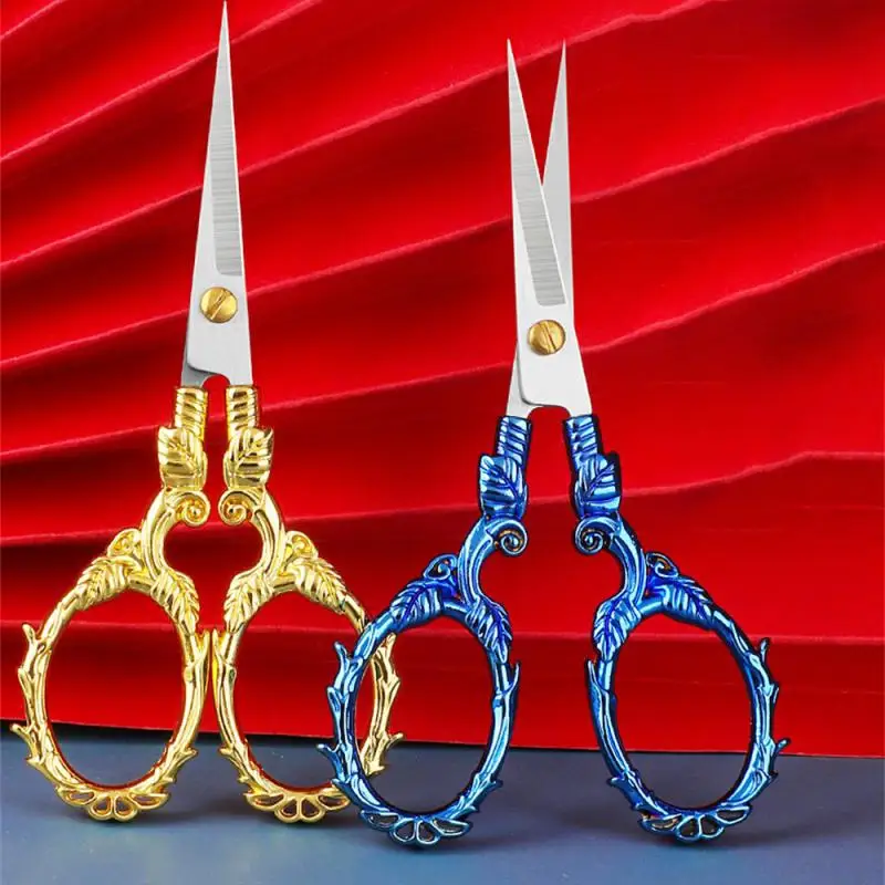 Kawaii Titanium Color Scissors Vintage Stainless Carved Cutting and Sewing,Thread Scissors, Sewing Tools,Cute Stationery