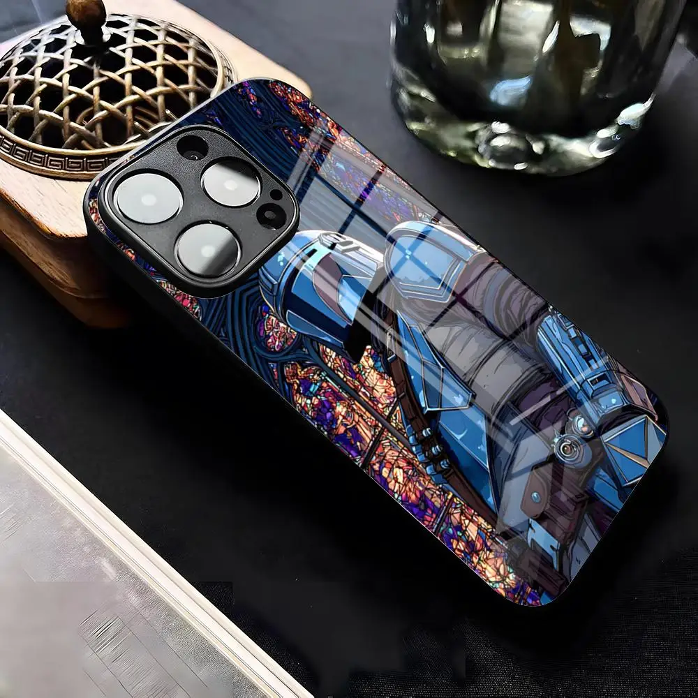 Die M-Mandalorian Handyhülle für iPhone 17 Pro Max 15 Pro 16 14 Plus 12 13 Mini 11 Pro, stoßfeste Glasabdeckung