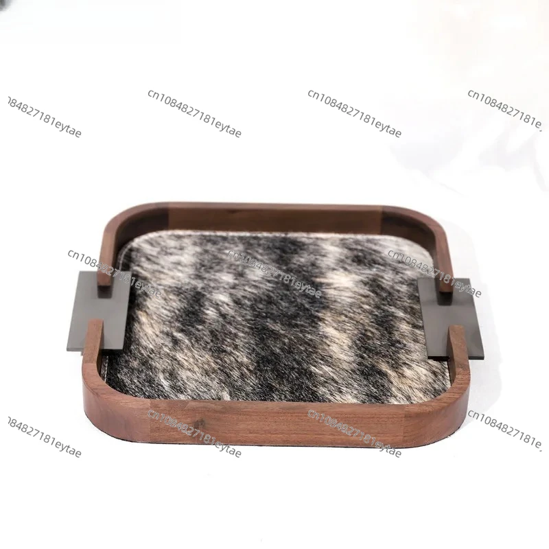 Danish simple black walnut Horse hair tray jewelry dish storage tray Soft decoration home living room tea table tray decoration