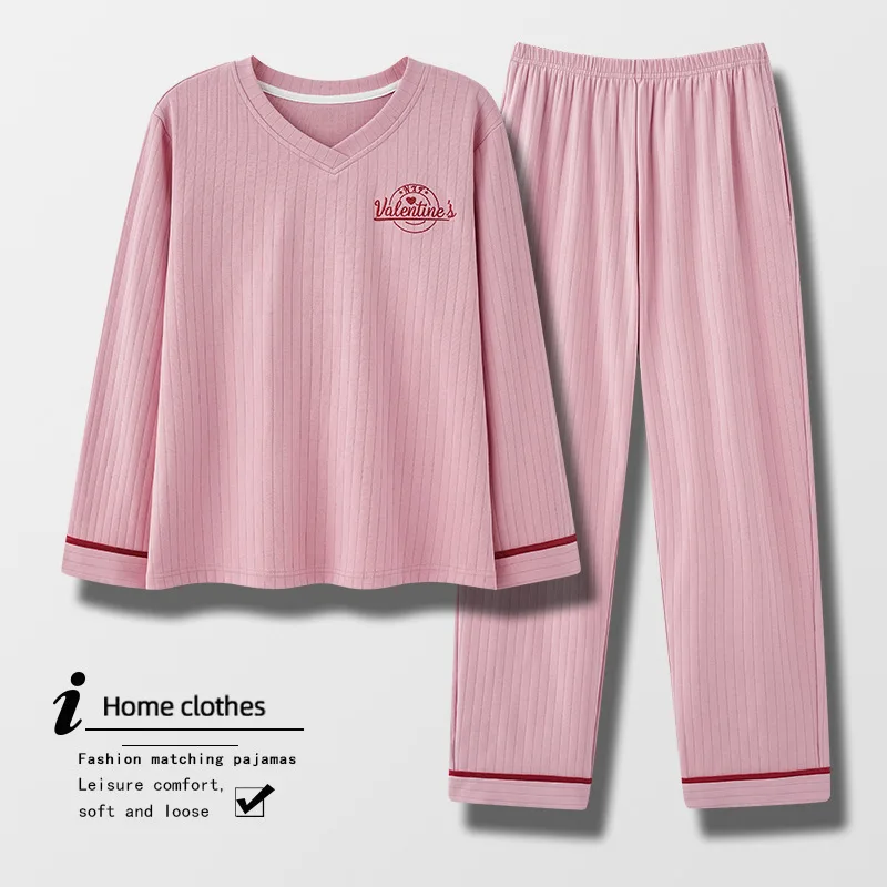 Conjuntos De Pijama Large Size Cotton Long Sleeve Women's Pajamas Set V Neck Top Trousers Sets Home Wear Sleepwear Clothes 4XL image 4