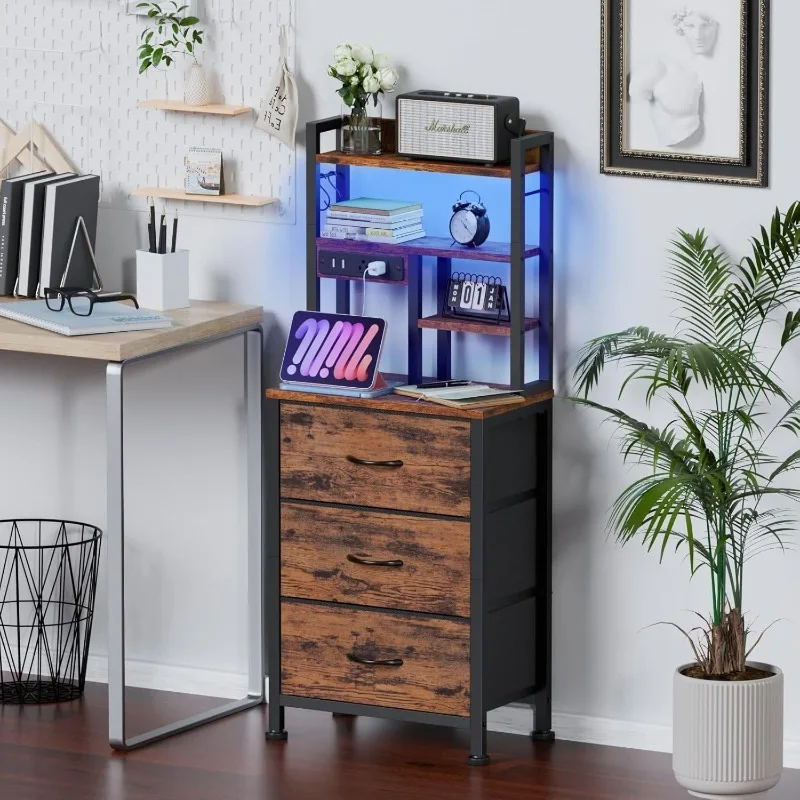 High bedside table LED bedside table with power strip USB port Multi-color optional 3-4 layer drawer storage rack