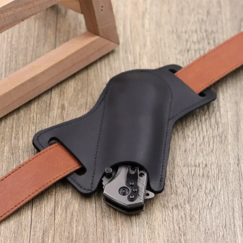 1pcs Leather Anti-scratch Storage Sheath Folding Flick Knife Waist Belt Clip Holder Pocket Knives Pack Tools for Camping