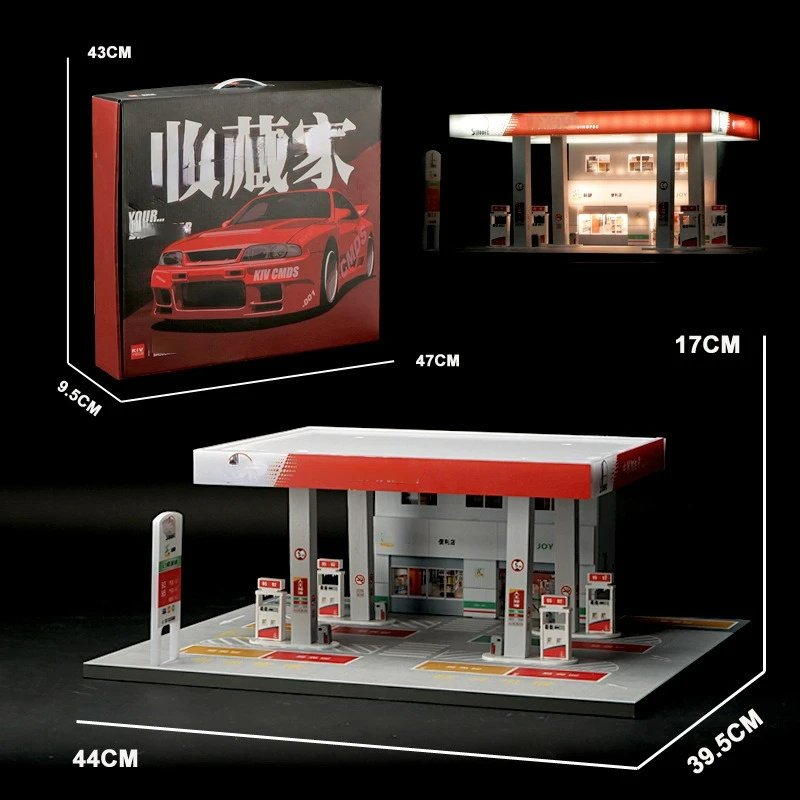 1/64 Diorama Car Garage Model City Gas Station Backdrop Display Scene Model Gift