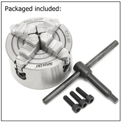 1 Set K72-125 4 Jaw Lathe Chuck 125mm Independent With 1pc Chuck Wrench Key and 3pcs Screws