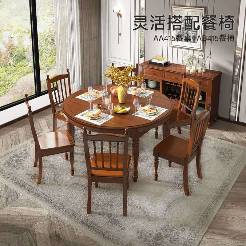 طاولة طعام مستديرة من خشب البلوط الأمريكي البسيط المتغير، قابلة للطي وقابلة للسحب، منزلية كبيرة وصغيرة #5