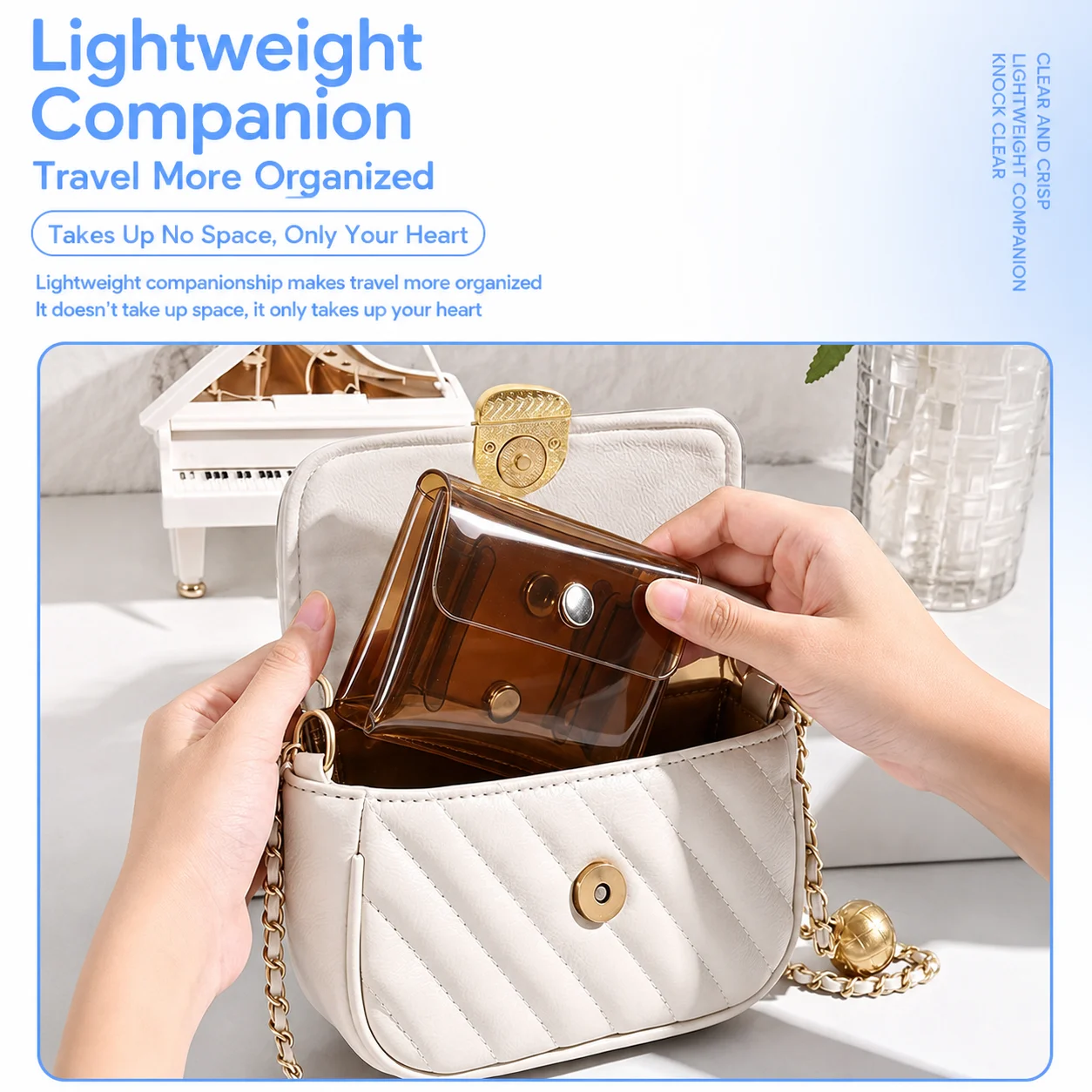 Transparent Storage Pouch Double Layer Pvc Card Pouch Coin Storage Bag Waterproof Small Handheld Pouch For Lipstick Storage