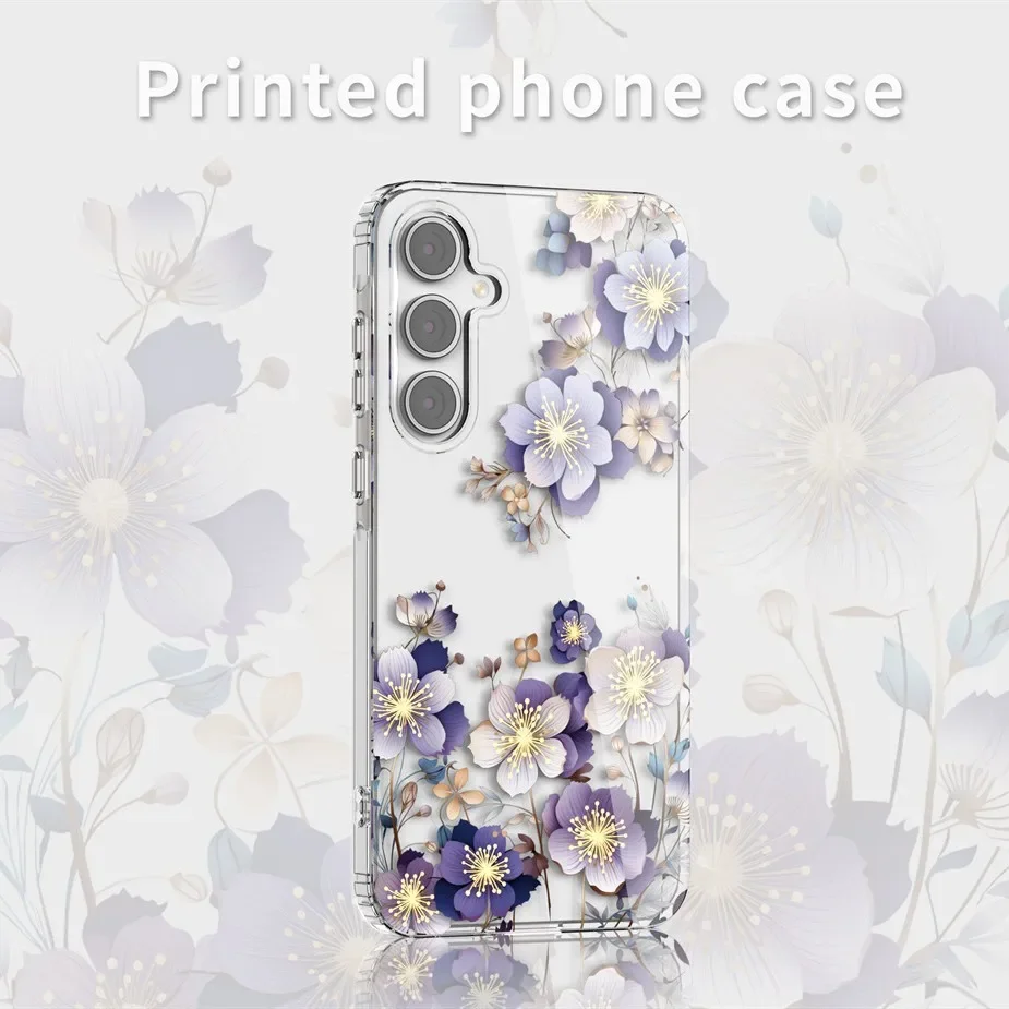 Coque de téléphone transparente à double impression de fleurs, étui à la mode pour samsung A36 A56 A52 A53 A14 A34, couverture florale colorée