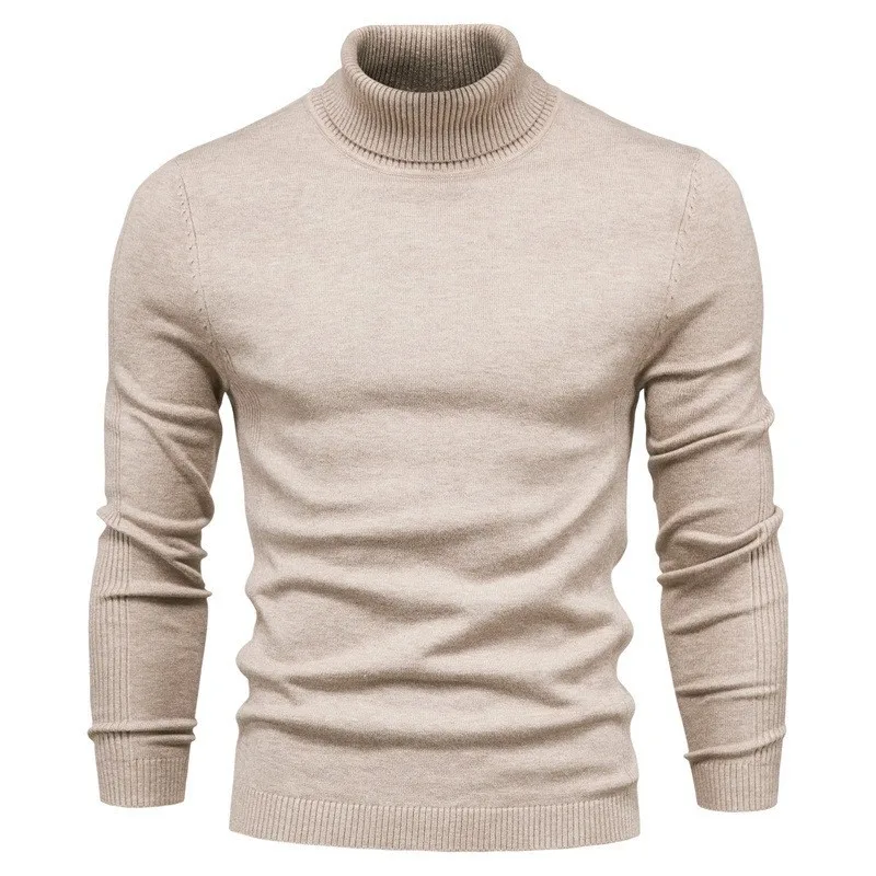 New Men's Turtleneck Solid Color Knitted Sweater Slim Autumn and Winter Casual Sweater Foreign Trade Men's Clothing Warm