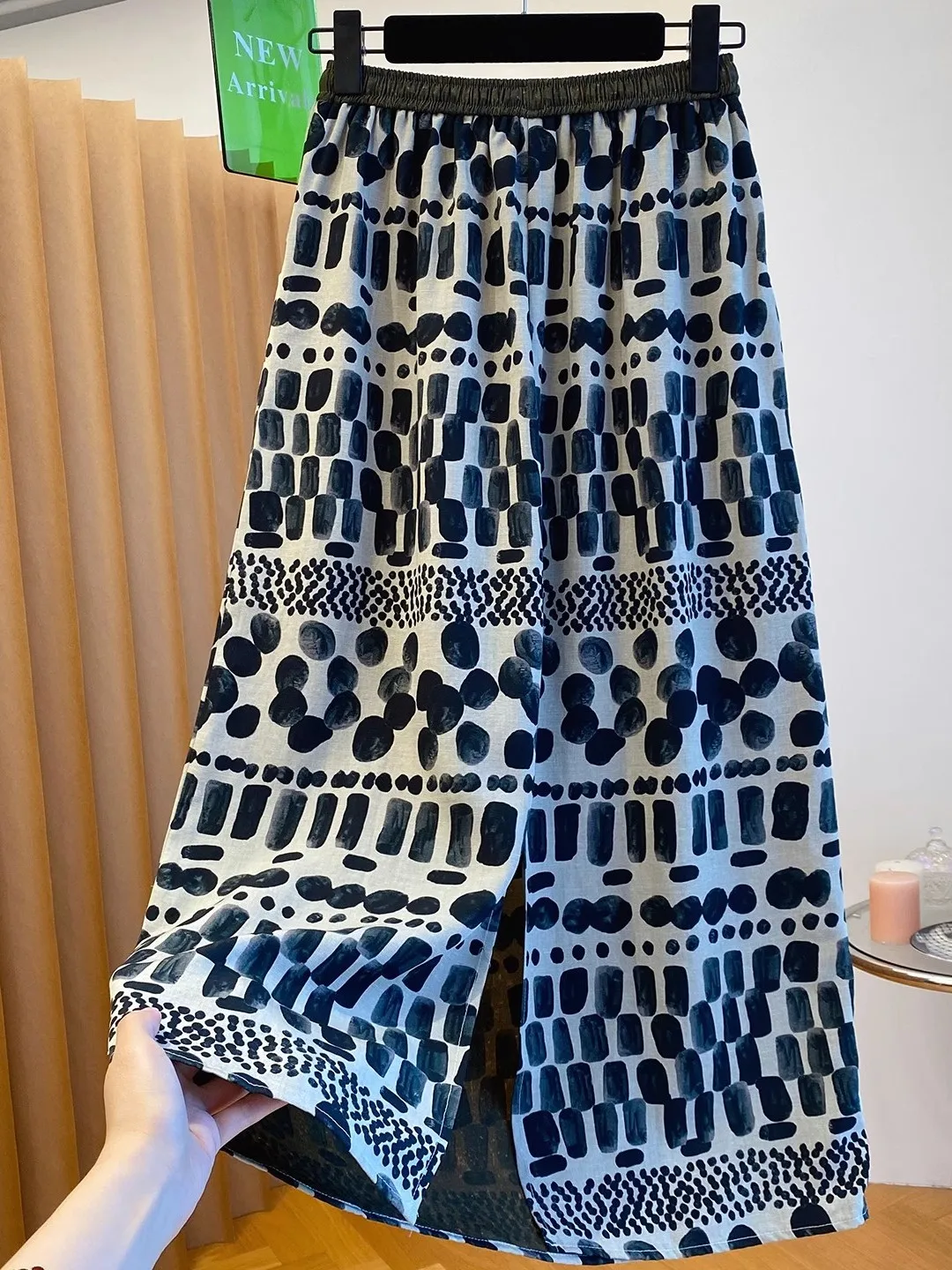

Retro Print Rayon Cotton Linen f Skirt Women Summer New Loose Casual Lightweight Slim Straight Skirt Commute Sle