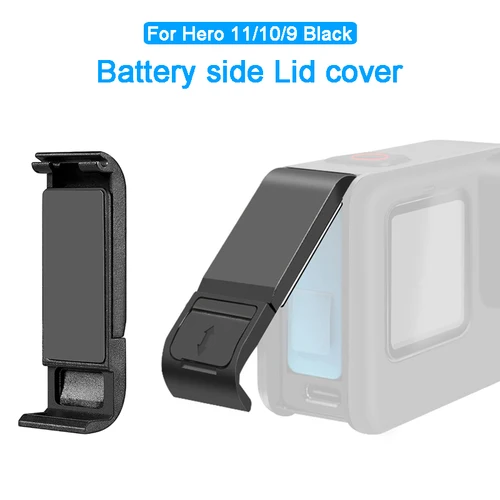 Imagen 1 del producto Tapa lateral de batería abatible con estuche de carga, cubierta de puerto para GoPro Hero 11, 10, 9, accesorios de puerta de batería lateral extraíble negro
