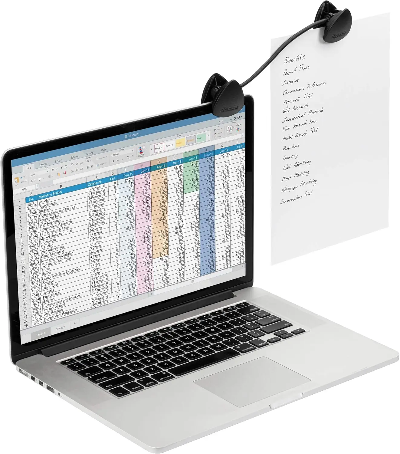 

Flexible Document Holder for Laptop & Monitor, Compact Copy Stand, Adjustable Gooseneck, Black 9.75" Wide