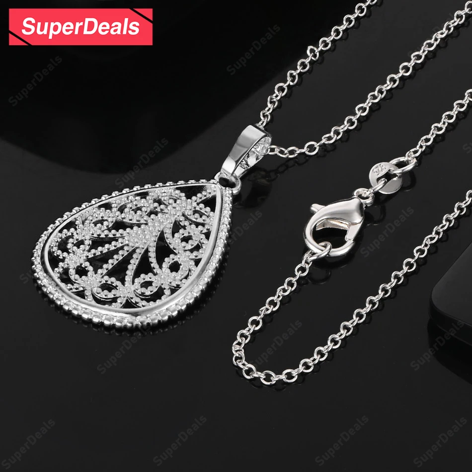 

SuperDeals 925 Sterling Silver Hollow Water Droplets Pendant Necklace Men Fashion Creative Jewelry Gift Anniversary Party Gift