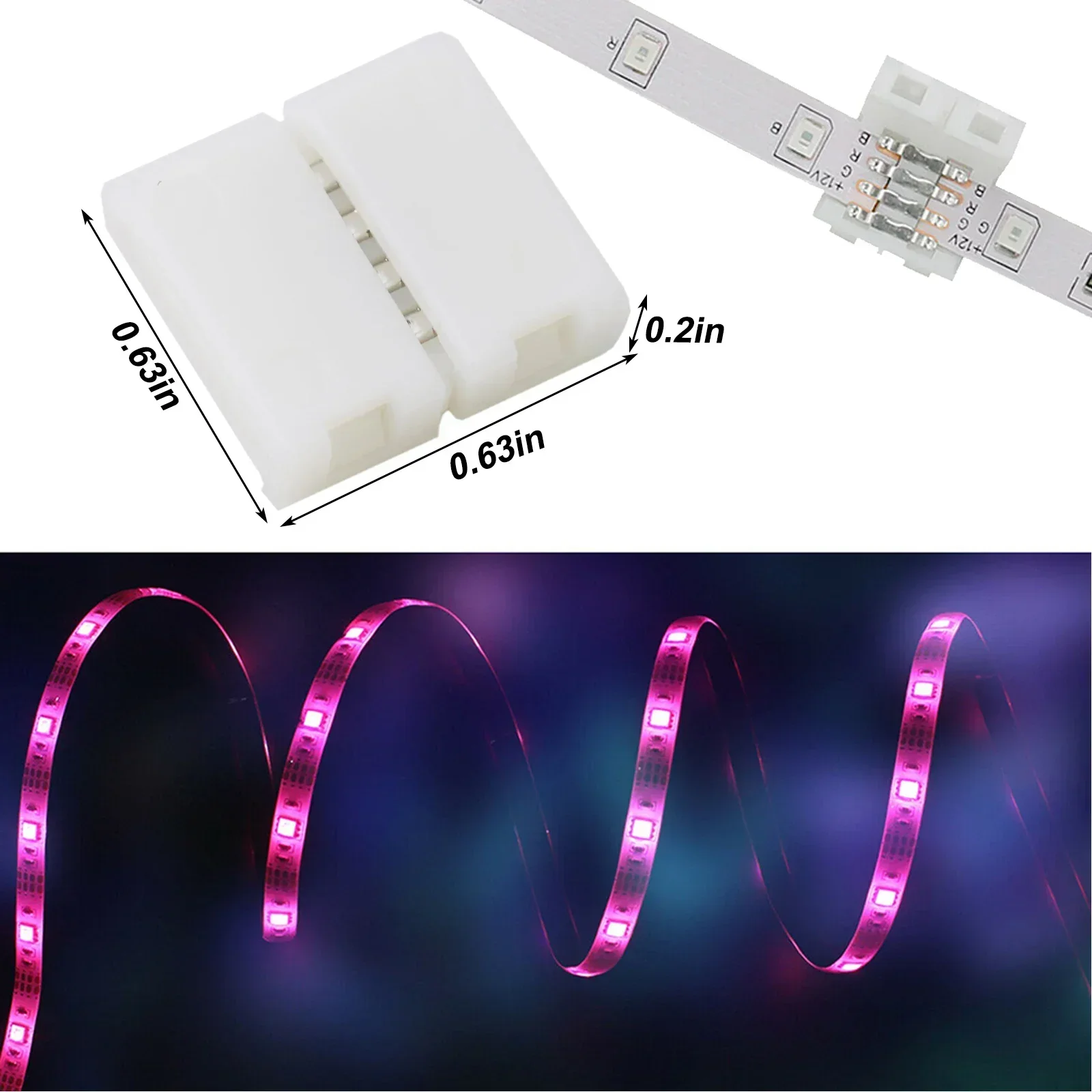 Led Light Connector Worry Free LED Strip Connections with 10 PCS 4-pin 10mm Solderless Buckle Connectors No Cutting No Welding