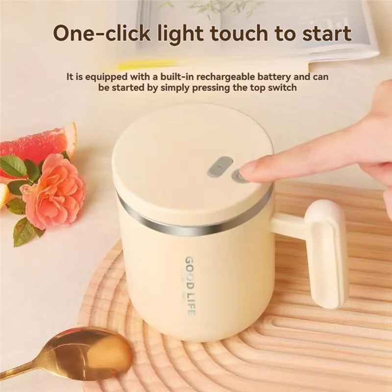 كوب قهوة ذاتي التحريك من الفولاذ المقاوم للصدأ 400 مل، خلاط كهربائي قابل لإعادة الشحن، كوب قهوة معزول مع غطاء-A77G