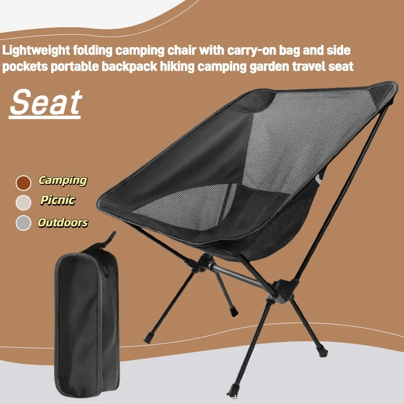 Kursi berkemah lipat, dilengkapi dengan tas jinjing dan saku samping, dirancang khusus untuk hiking, aktivitas pantai, berkebun
