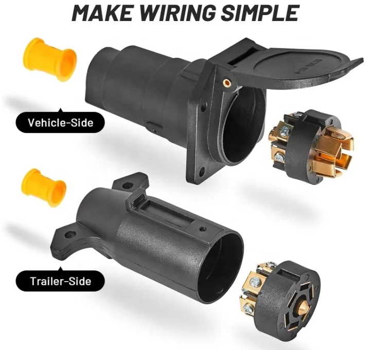 7 Pin Male & Female Trailer Connector Vehicle Side & Trailer End 7 Way Blade Trailer Plug  7 Pole Flat Wiring Harness Connector