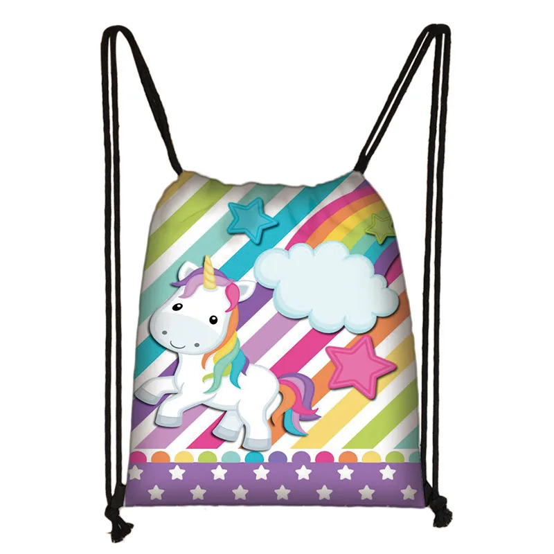 Cute Cartoon Unicorn Pony Print Drawstring Bag Boys Girls Storage Bags for Travel Kids Bookbag Women Party Bag Casual Backpack