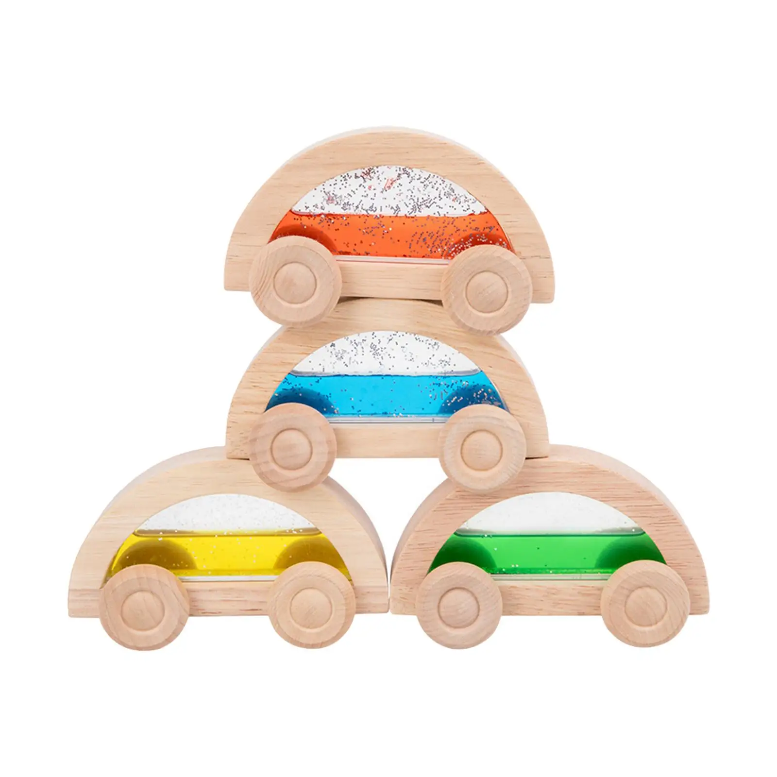 4x Montessori Wooden Car Toy Rainbow Wooden Vehicle Set Toy Fine Motor Skills Colorful Valentines Day Gifts for Holiday Gift