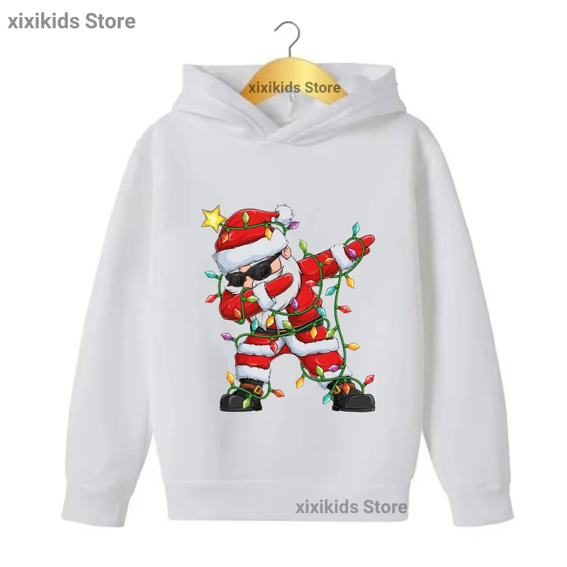 

Christmas Santa Claus Printed Cap Hoodies Girls/Boys Kawaii Xmas Gift Kids Clothes Winter/Spring/Autumn Add Velvet Sweatshirt