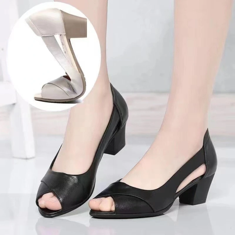 2024 donne sandali bocca superficiale estate Slip-On tacchi quadrati bocca di pesce scarpe per le donne sandali Open Toe versatili scarpe da donna