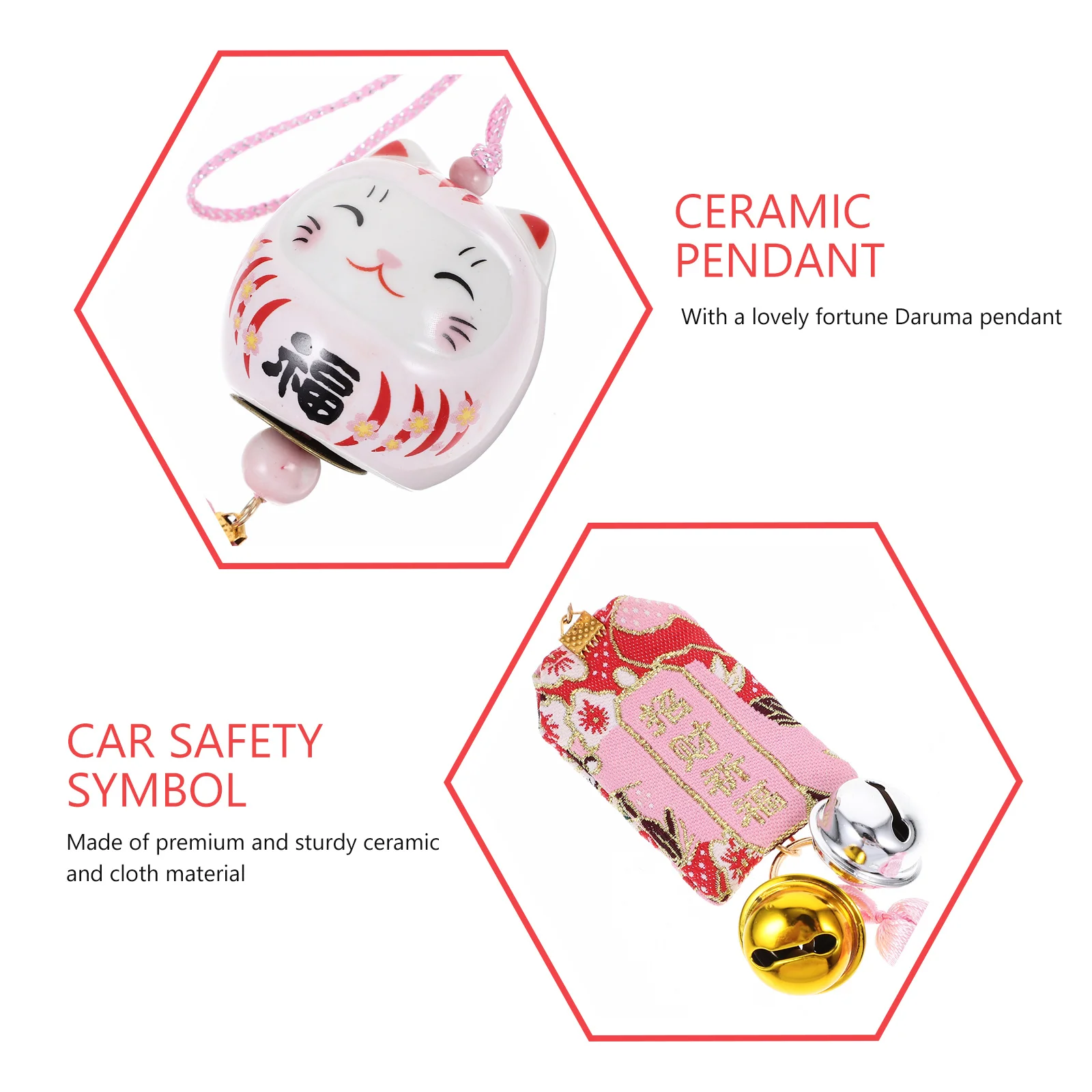 

Cartoon Fortune Cat Pendant Ceramic Japanese Style Hanging Amulet Car Home Bell Ornament Japanese Amulet