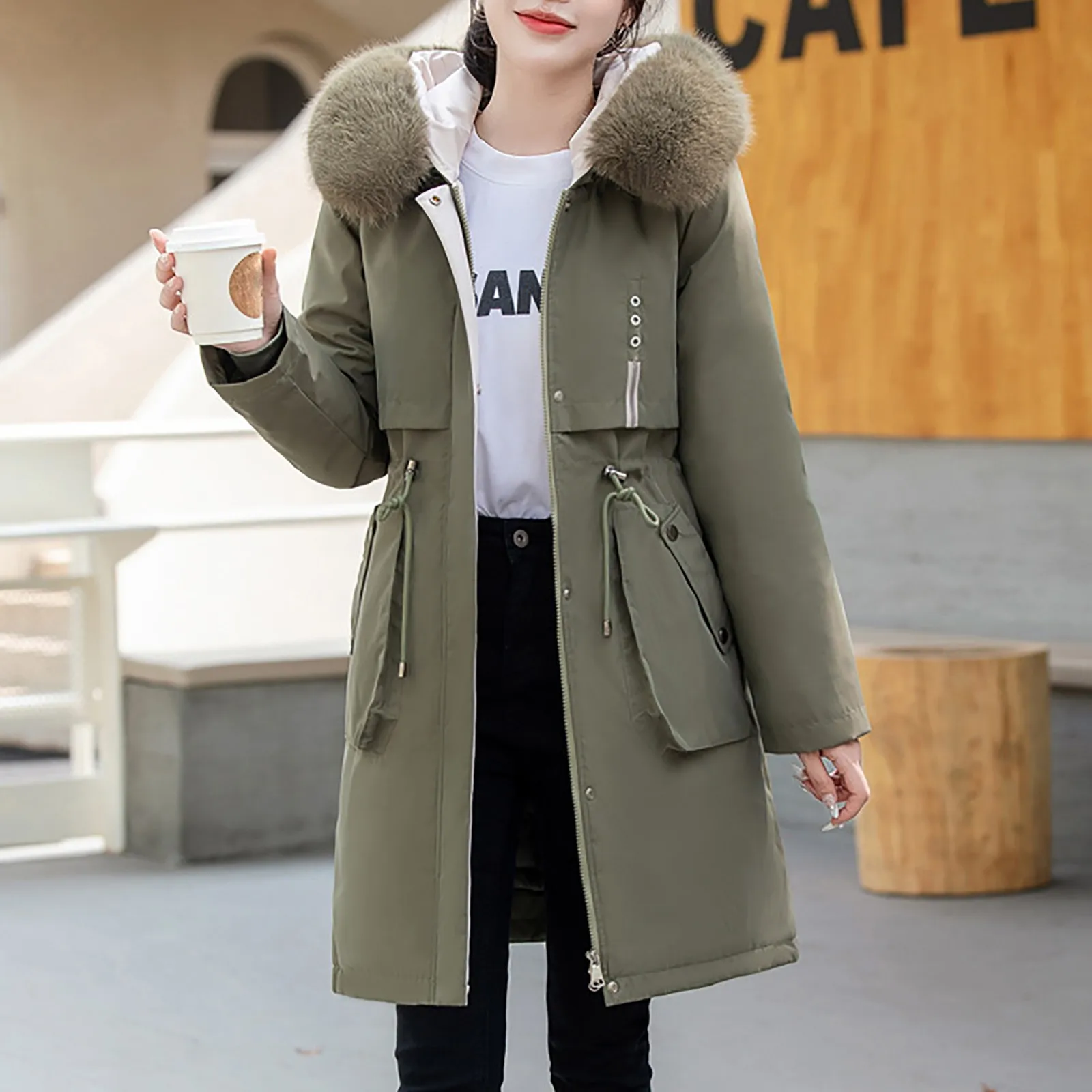 Women's Winter Coat Thick Artificial Fur Filled Parka Detachable Puff Coats Female Snow Outerwear 2025 Winter Outdoor Wear