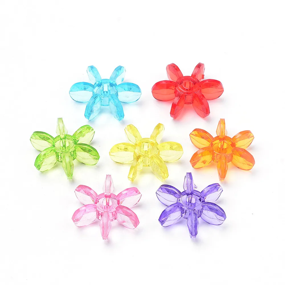 50Pcs Mixed Color Transparent Acrylic Beads Sunburst Starflake Beads for Bracelet Necklace Jewelry Making Supplies 19X17X7mm