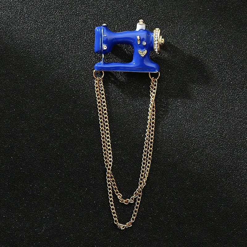 temperament creative sewing machine fringed brooch, men's fashion chain suit personalized accessories brooch