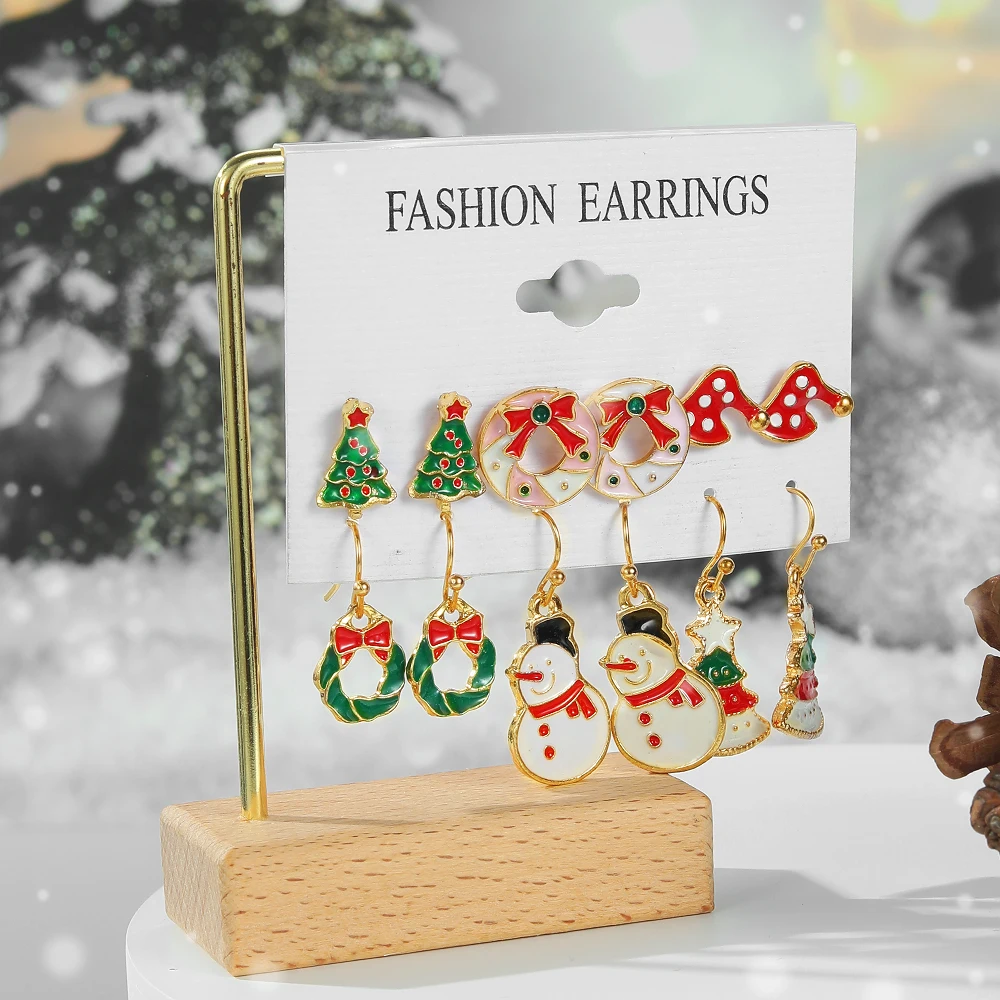 FNIO Christmas Stud Earrings Xmas Tree Brown Elk Snowman Santa Claus Cute Christmas Earrings Christmas Gifts For Women Girls