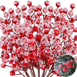 Christmas Artificial Berry Picks Snowy Red Berry Stems Christmas Tree Wreath Garland DIY Crafts Home Wedding Party Decoration