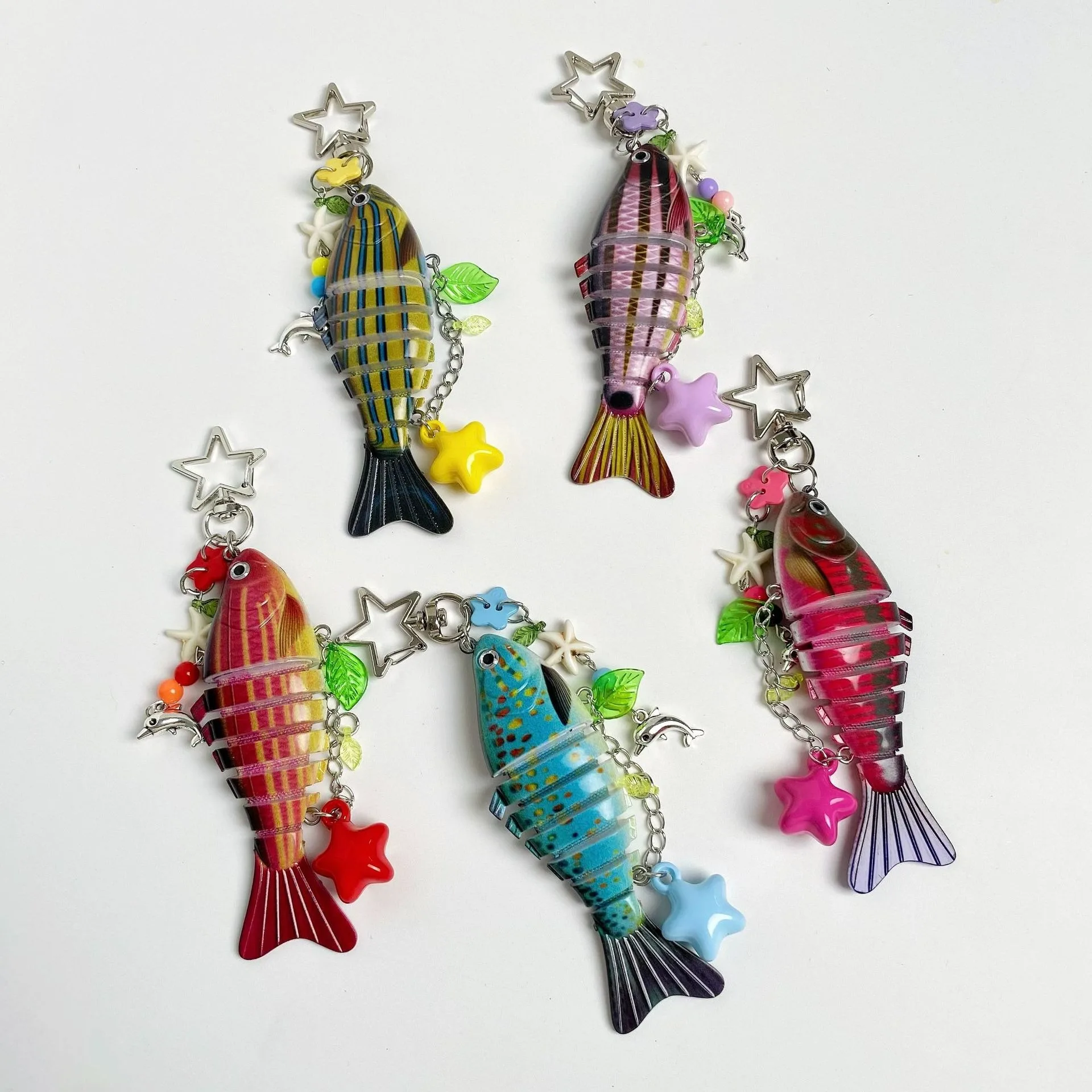 Fun simulation Super unique foreign tropical fish Fish Keychain Bionic fish bait Keychain, ocean multi-section fish Luya bag pen