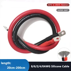 Soft Car Battery Connection Cable 8/6/4/2/0AWG Silicone wire with M8 Tinned Copper Lugs For Solar Inverter,Battery,Car ,UPS .Set