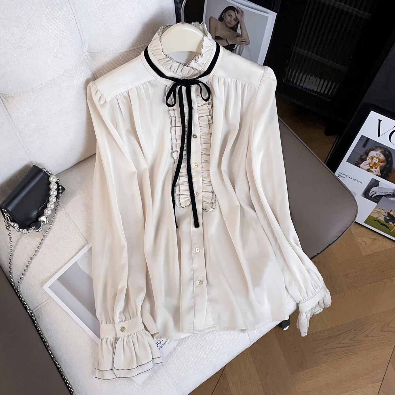 

Женская блузка Ele с длинным рукавом и кружевной шнуровкой, дизайн «Нежный ветер», для осеннего сезона, повседневная, влагоотводящая