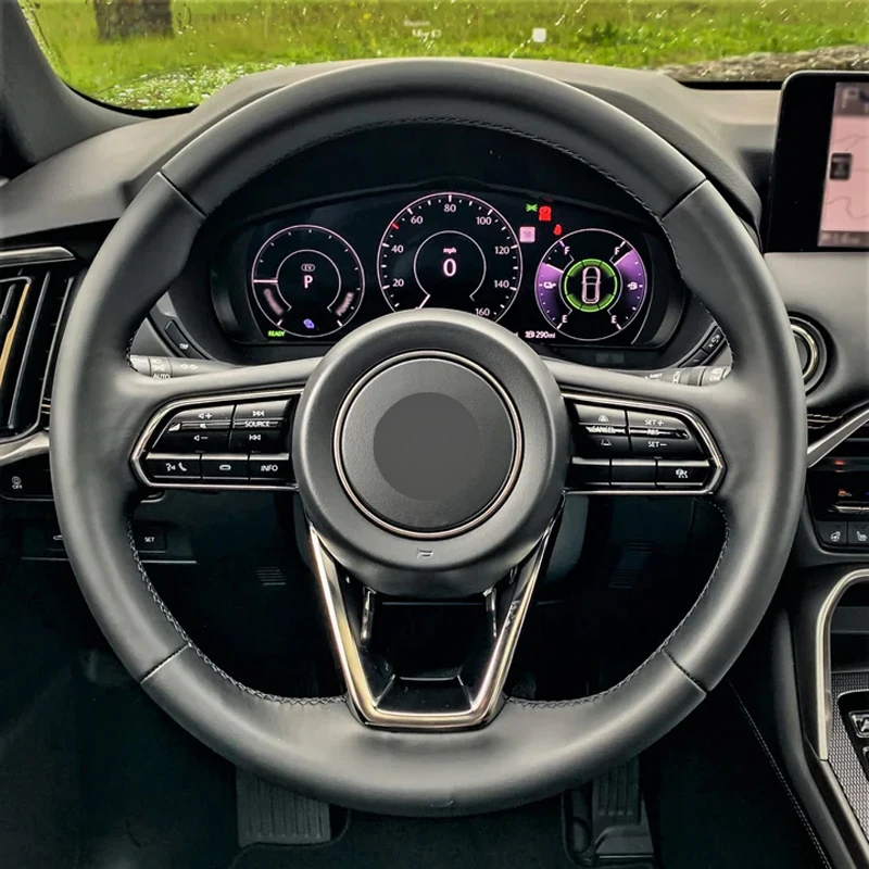 Suede Steering Wheel Cover Real Leather Black Thread Hand Stitching Car Accessoires for Mazda CX-30 CX-60 CX-90 2023-2024