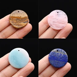 Natural Stone Lapis lazuli Pendants Big Round Punch Hole Crystal Making for Women Jewelry Diy Trendy Necklace Gifts