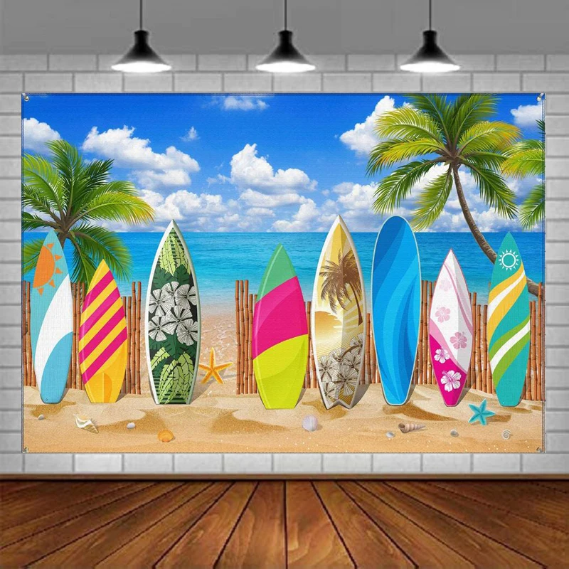 

Photography Backdrop Beach Surfboard Tropical Hawaiian Banner For Weddings Party Decor Background Portrait Shooting Poster