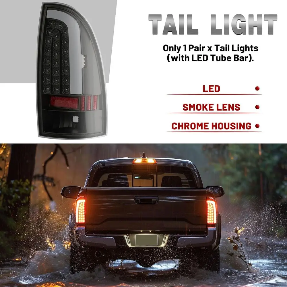 Lentille de fumée boîtier noir 2005-2015 Toyota Tacoma type C barre de Tube LED feux arrière avec frein arrière et clignotant