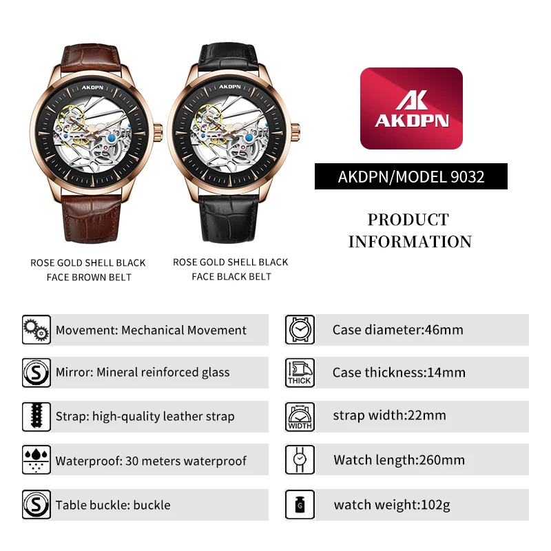 Hollow out Tourbillon Automatic Mechanical Watch for Men Mechanical Watches Fashion Leather Waterproof Skeleton Automatic Watch