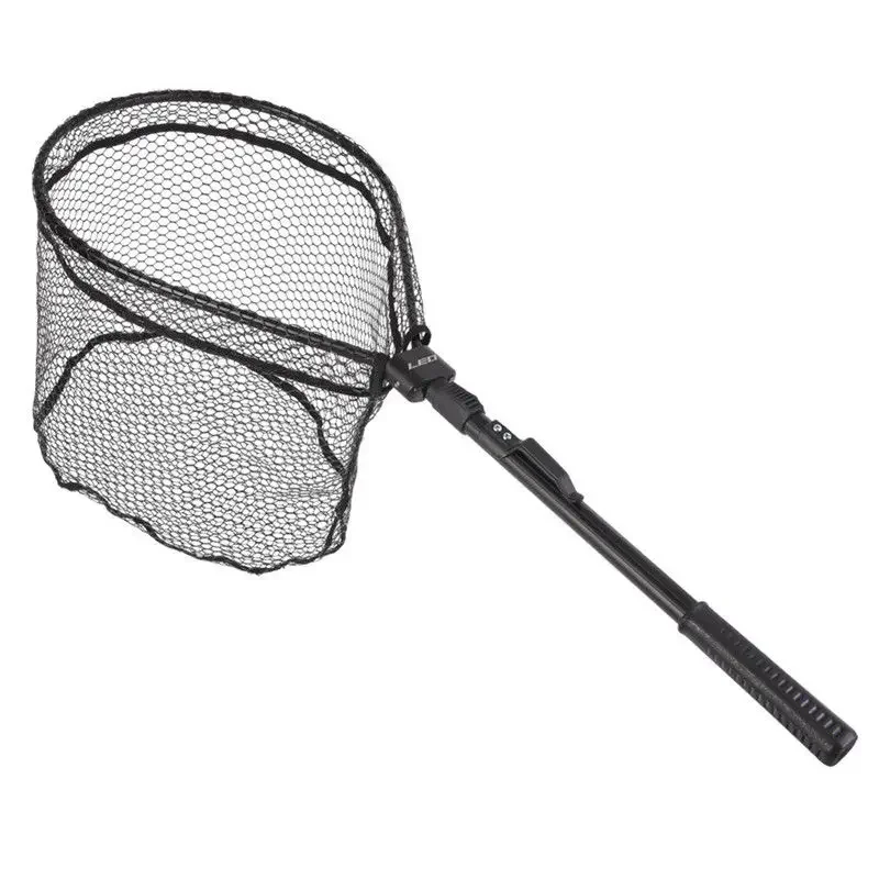 Landing Fishing Net Net Brail Trout Rubber Tackle & Release Black Outdoor Fish 44cm Portable Extension Folding