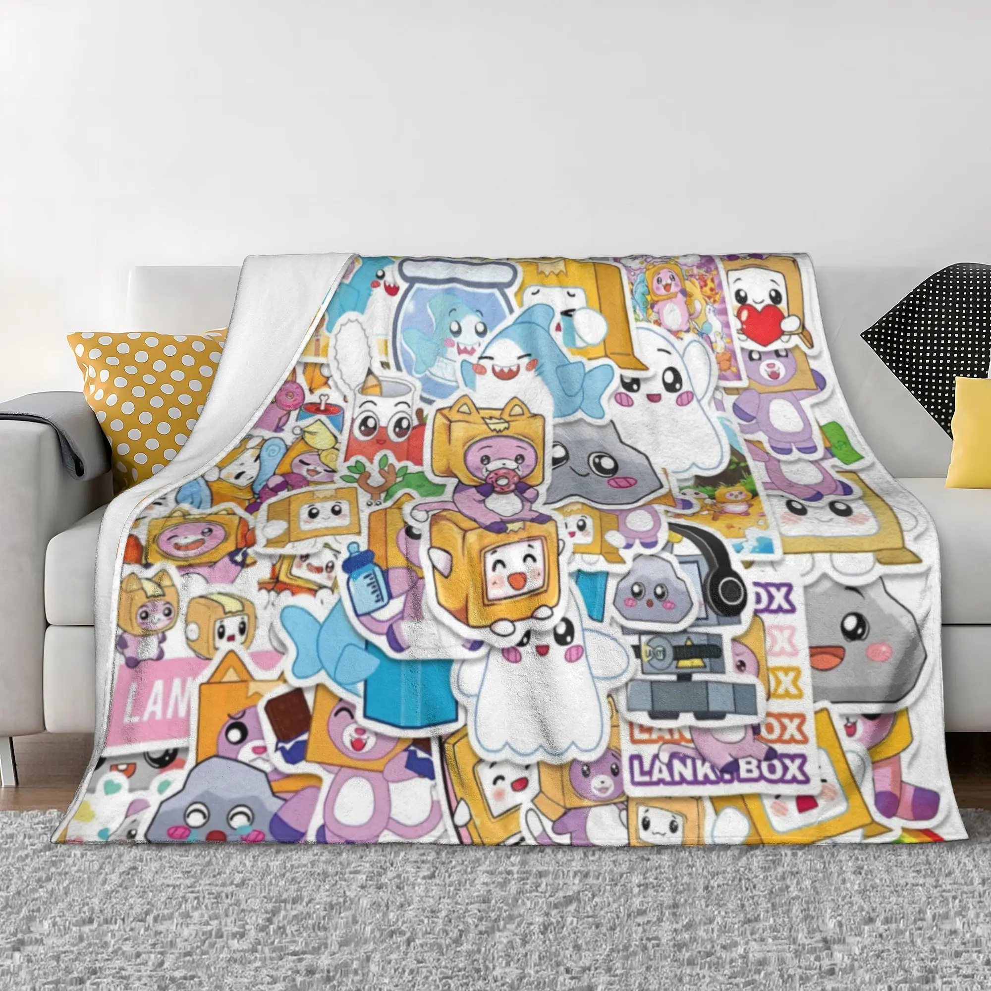 Lankyboxes Happy Foxy Boxy Flannel Blanket Cute Cartoon TV Funny Throw Blankets Sofa Bedding Lounge 125*100cm Plush Thin Quilt