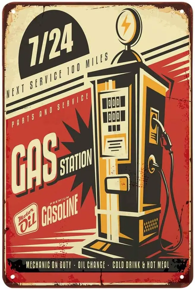 Gas Station Tin Sign,Electric Oil Auto Vintage Metal Signs f